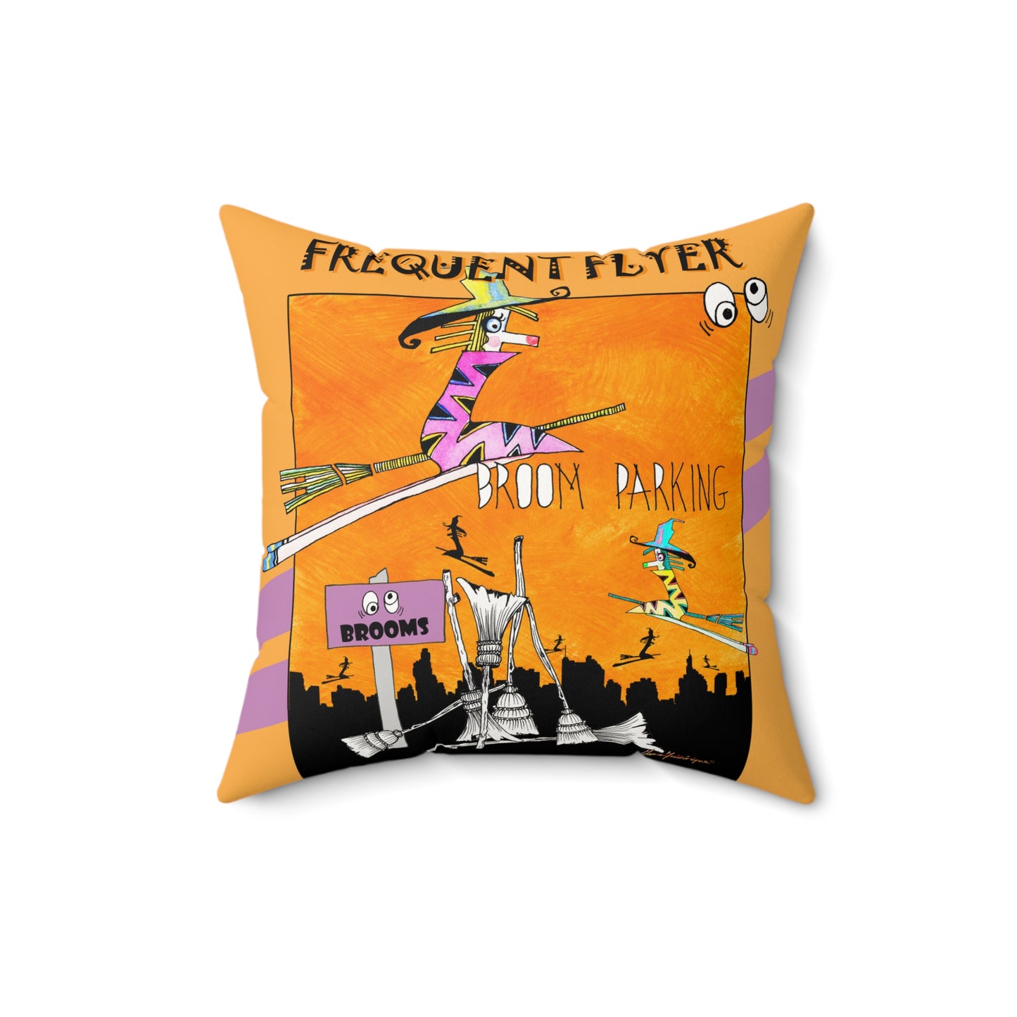 Frequent Flyer Broom Parking Pillow, by artist Marie Frederique