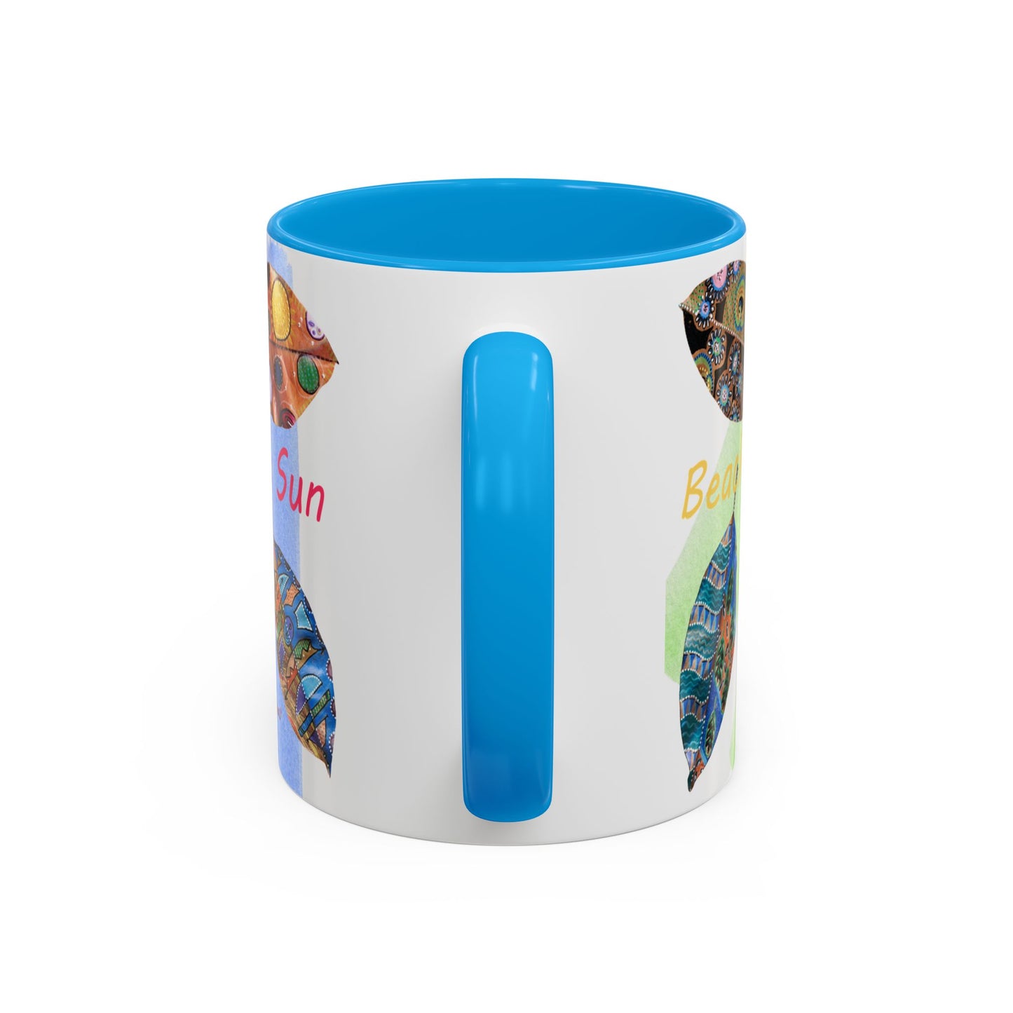 Surf, Sand and Sun multicolored painted leaves - Colorful Mug by Artist Marie Frederique
