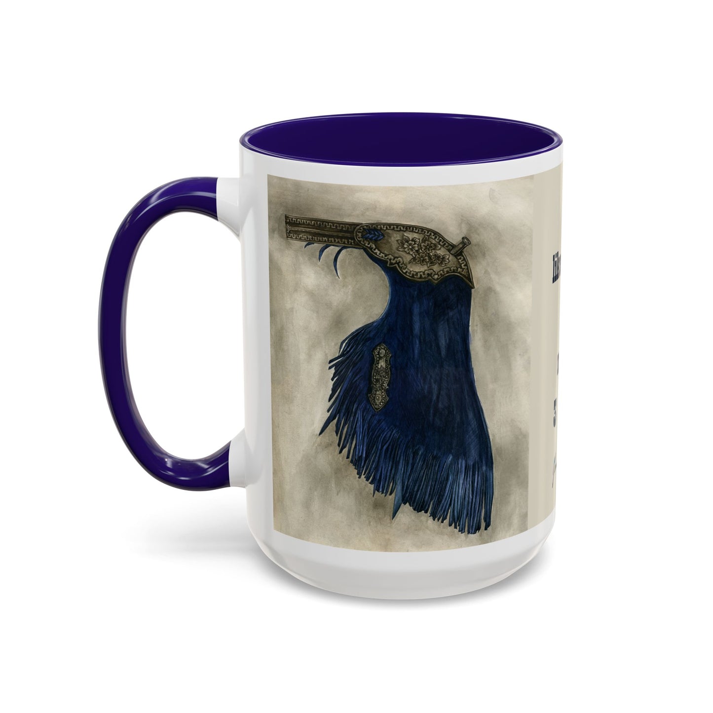 I like horses and maybe 3 people, Blue Chaps Western Equitation Colorful Mug by Artist Marie Frederique