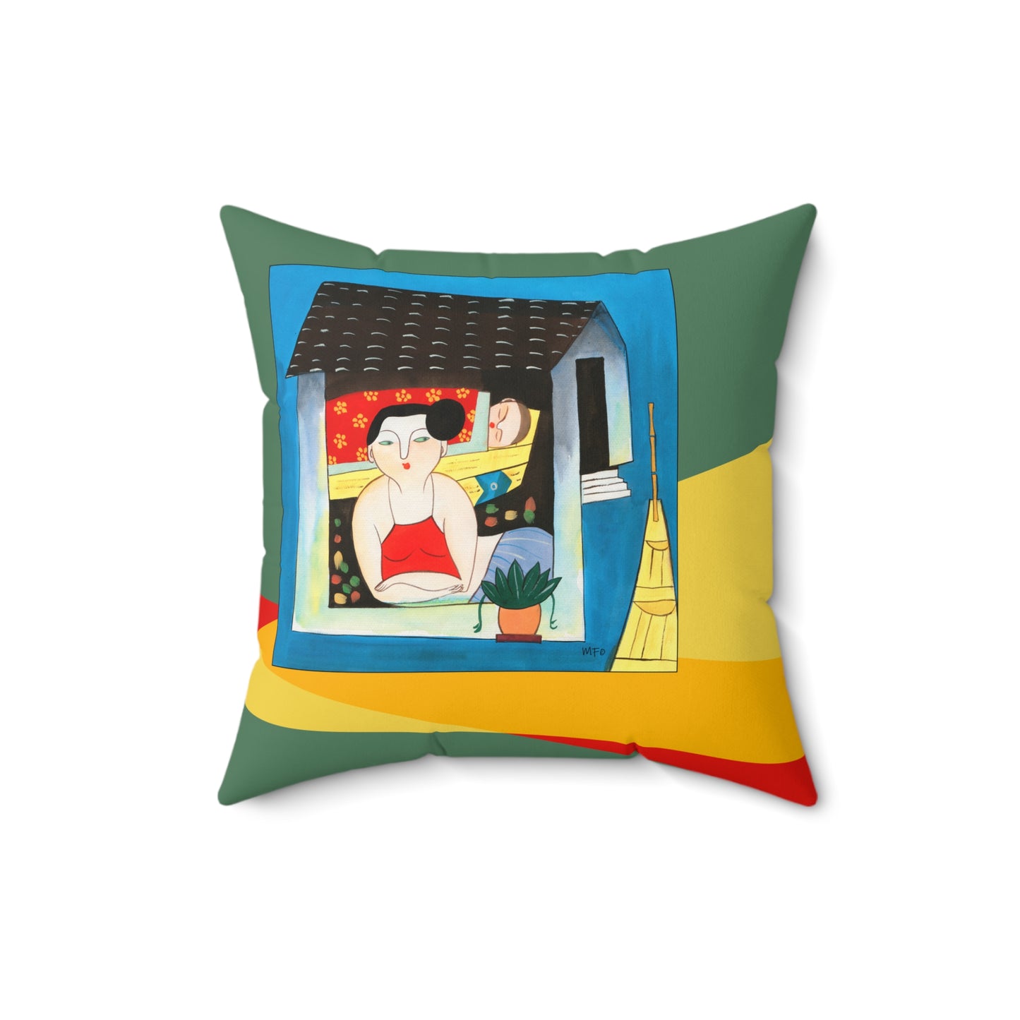 Vibrant Naive Art Faux Suede Square Pillow by artist Marie Frederique