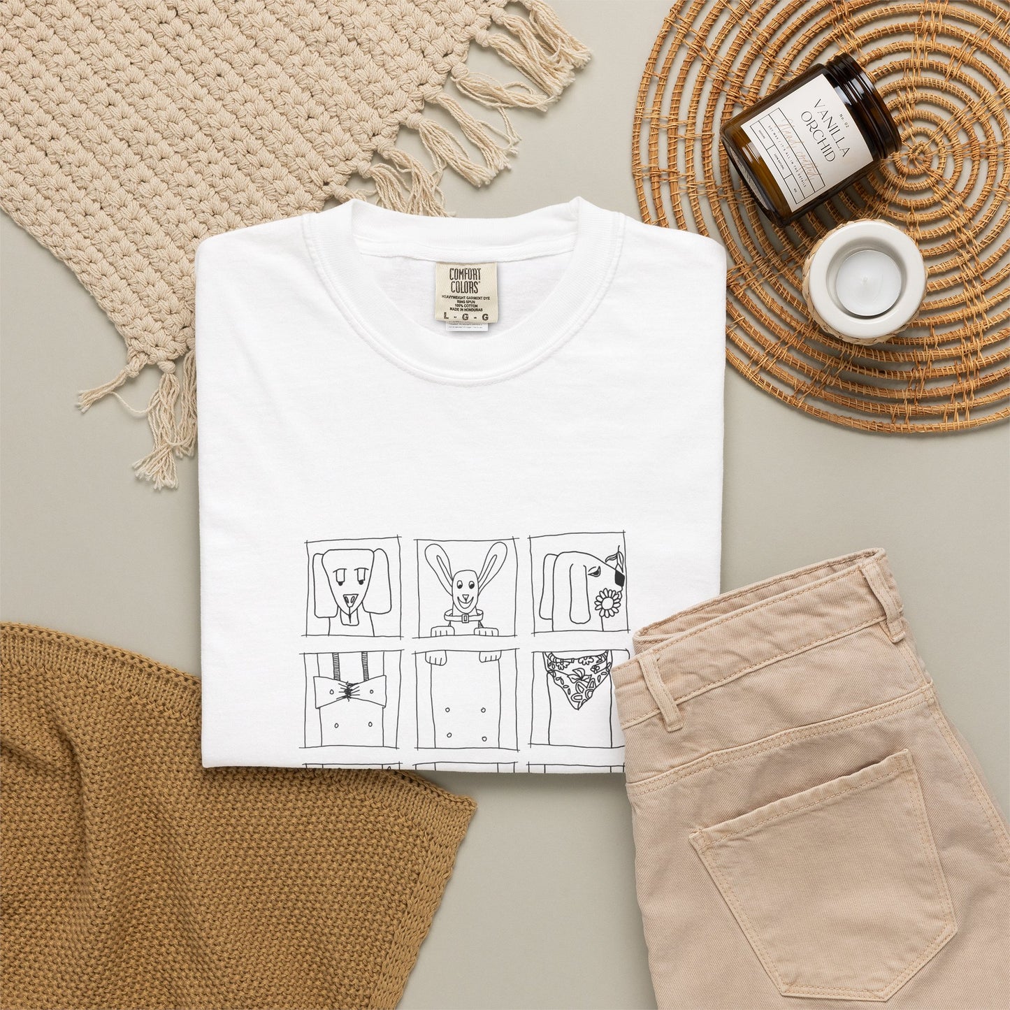 Dachshund Minimalist Grid Illustration T-Shirt — Icon Panel Tee by artist Marie Frederique