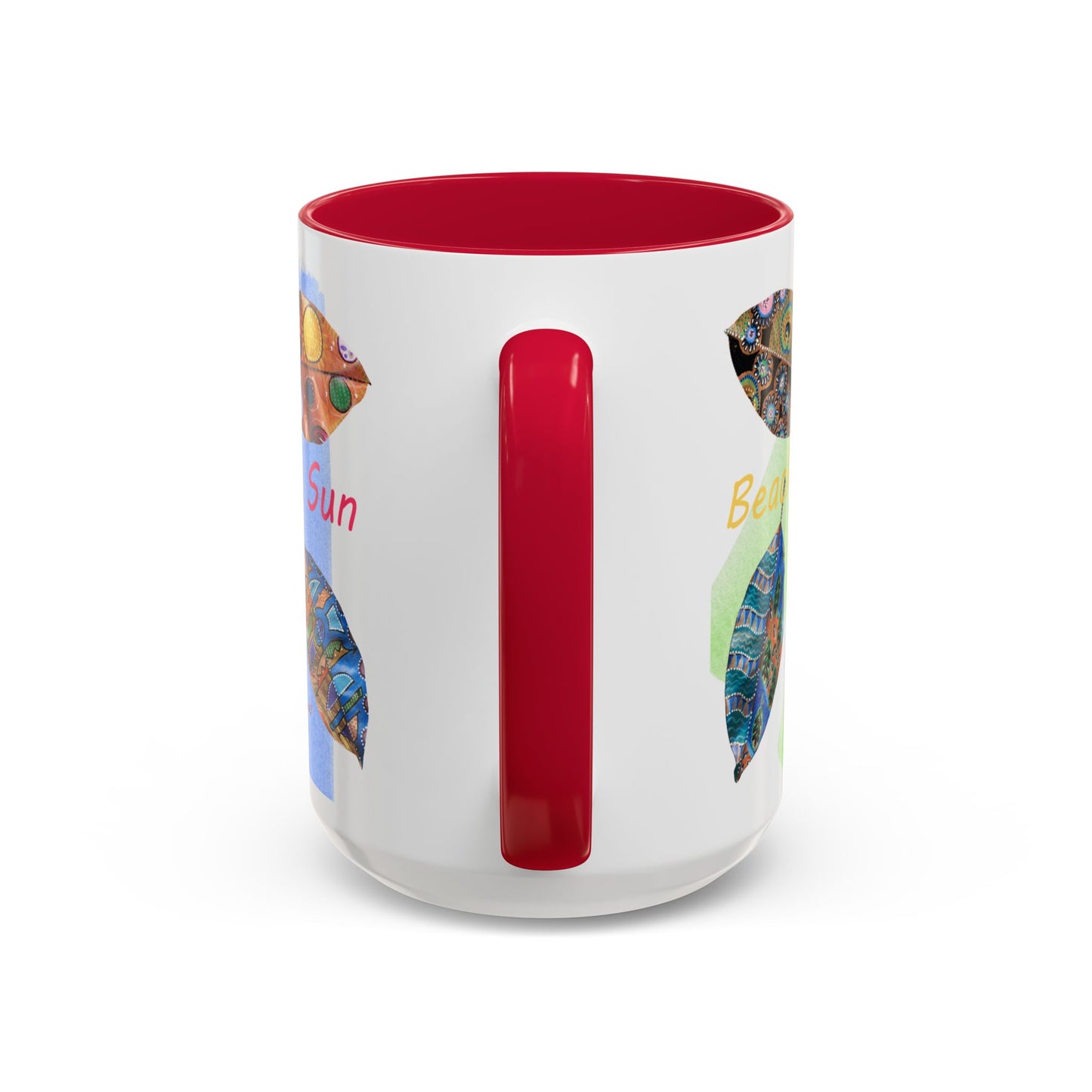 Surf, Sand and Sun multicolored painted leaves - Colorful Mug by Artist Marie Frederique