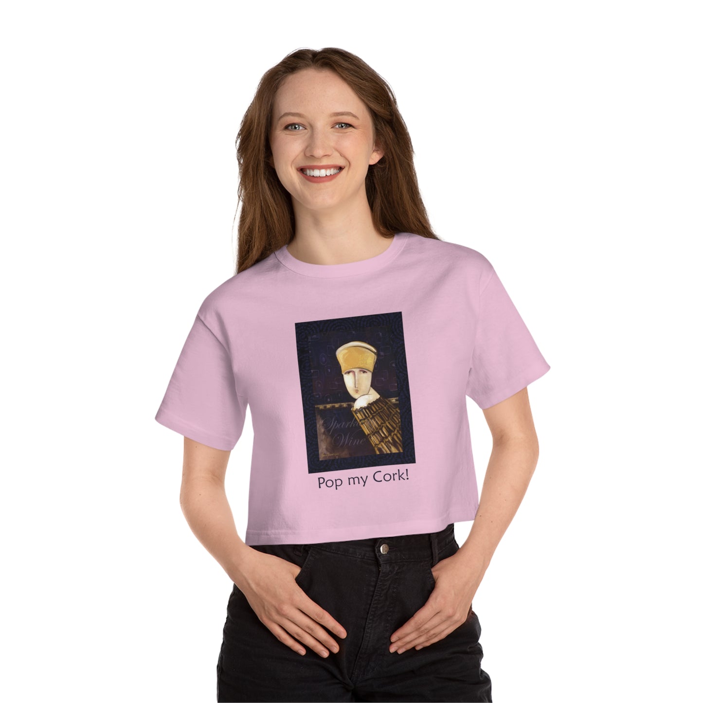 Celebration, Pop my Cork! - Champion Women's Heritage Cropped T-Shirt by artist Marie Frederique