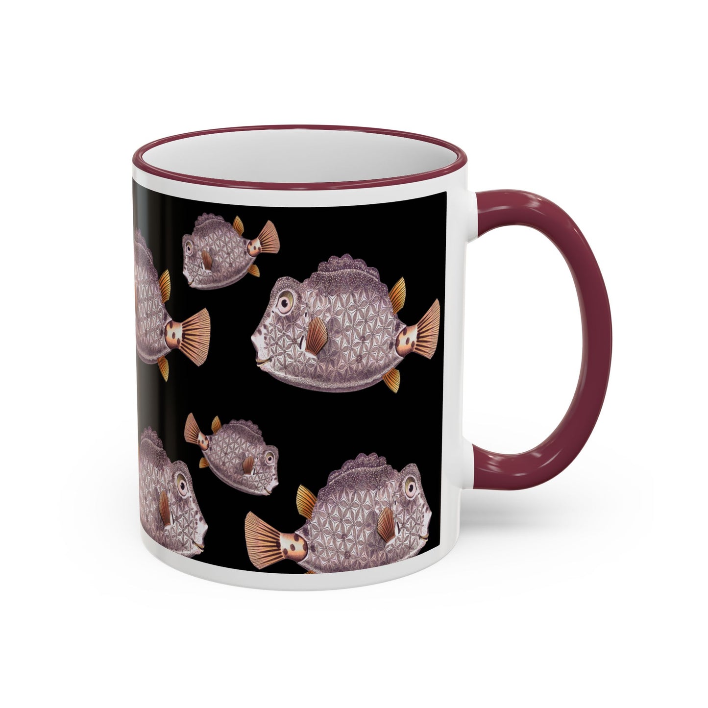 Box Fish Pattern Accent Rim Mug (11oz/15oz) by artist Marie Frederique
