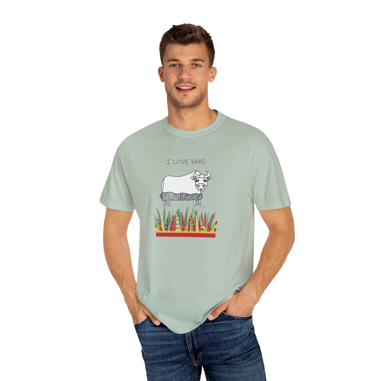 I love Yaks, Unisex Garment-Dyed T-shirt by artist Marie Frederique