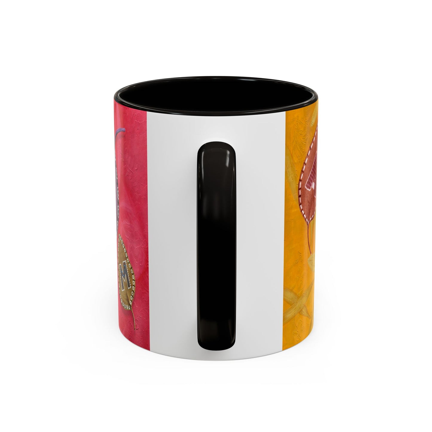 AUM/OM painted leaves spelling AUM & OM Mugs by Artist Marie Frederique
