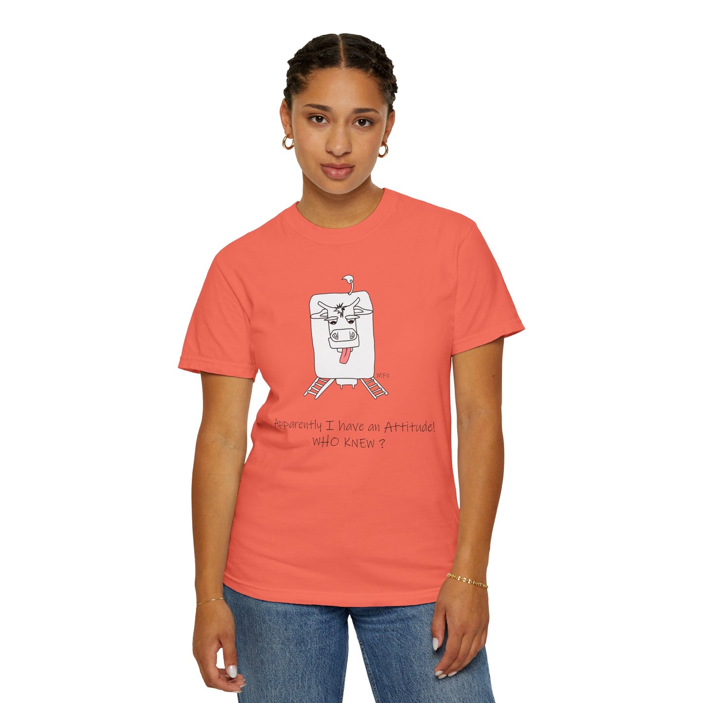 Funny Cow Unisex T-shirt - Apparently, I have an attitude, WHO KNEW by artist Marie Frederique