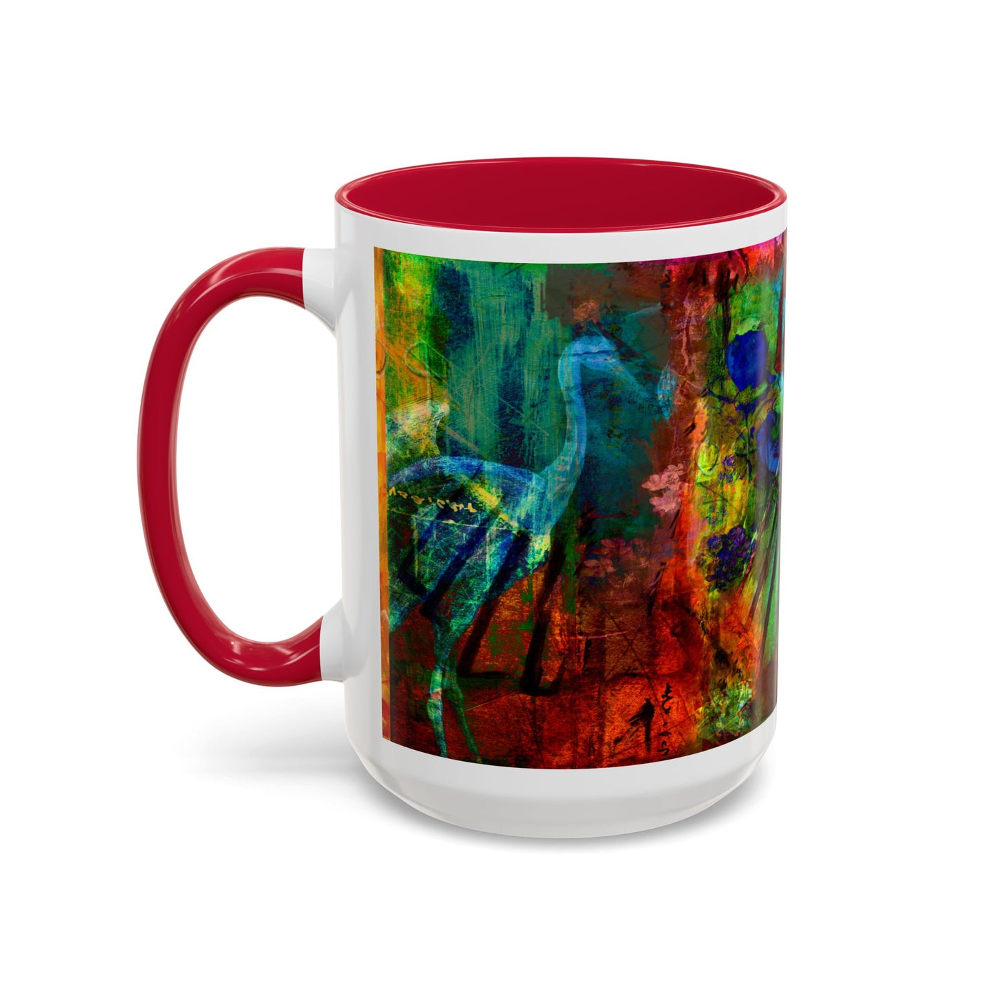 Blue Crane, Abstract Colorful Mug by Artist Marie Frederique