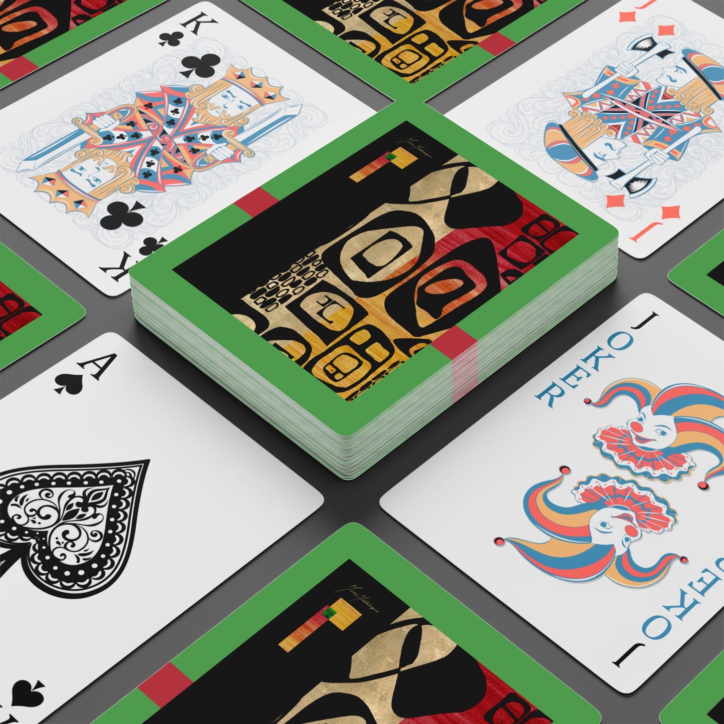 Rug Run Green; Artistic Bridge/Poker Playing Cards Set - Unique Design for Game Nights & Collectors by artist Marie Frederique