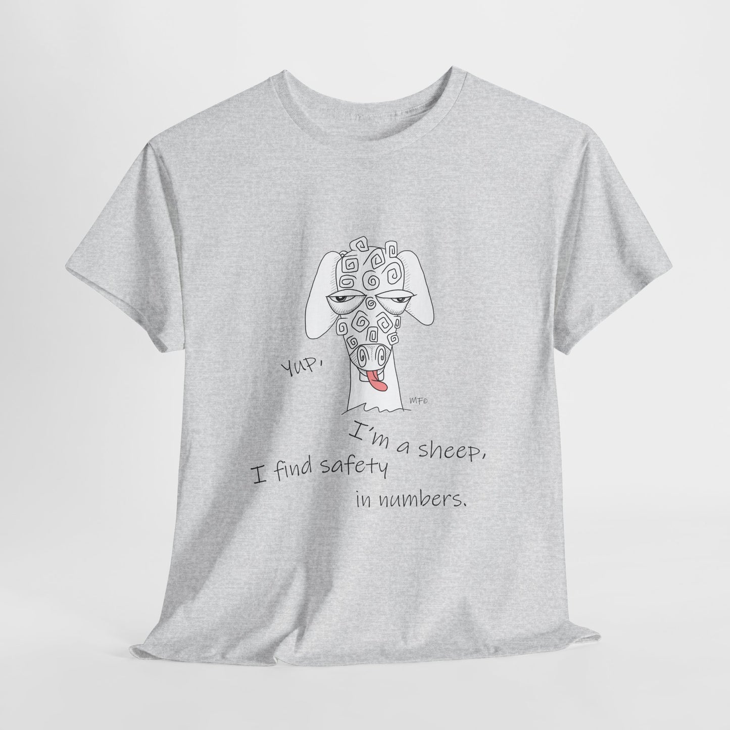 Sheep Lovers - Safety in Numbers. Unisex Heavy Cotton Tee by artist Marie Frederique