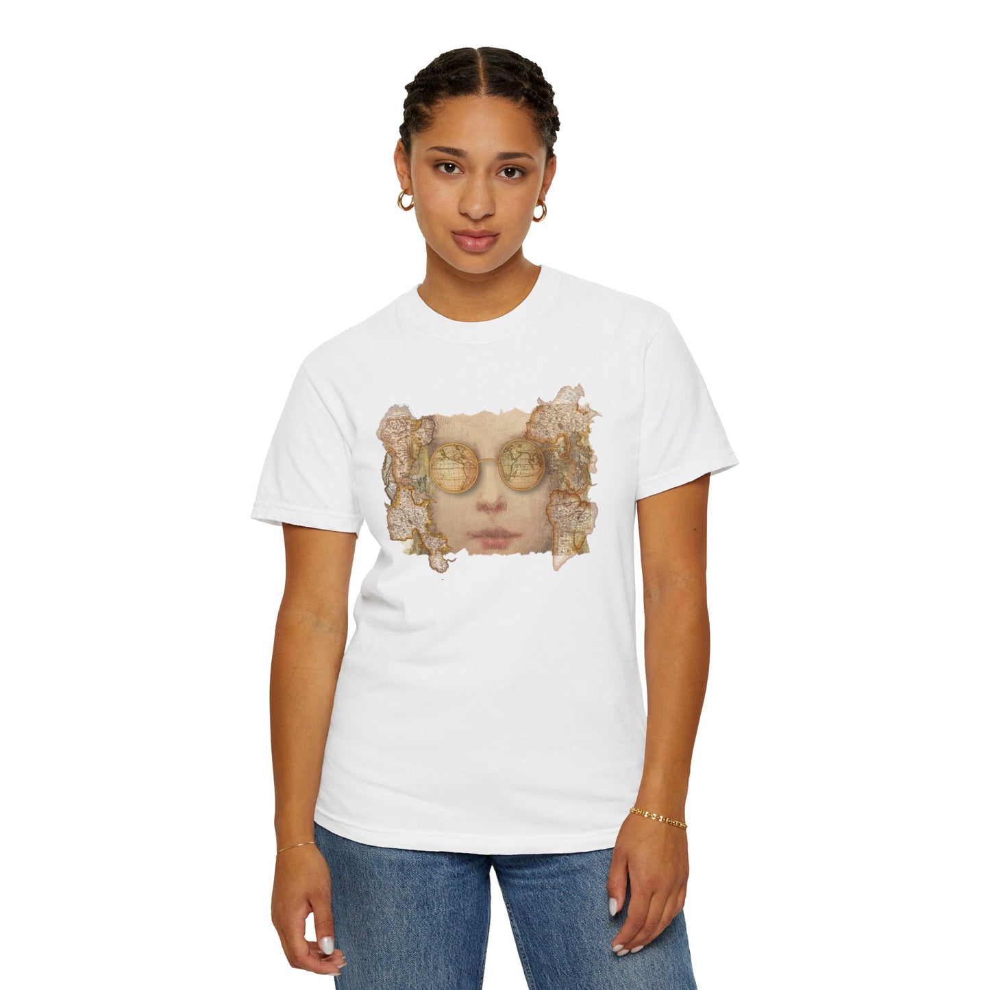 Reflective World Map Glasses Unisex T-shirt by artist Marie Frederique