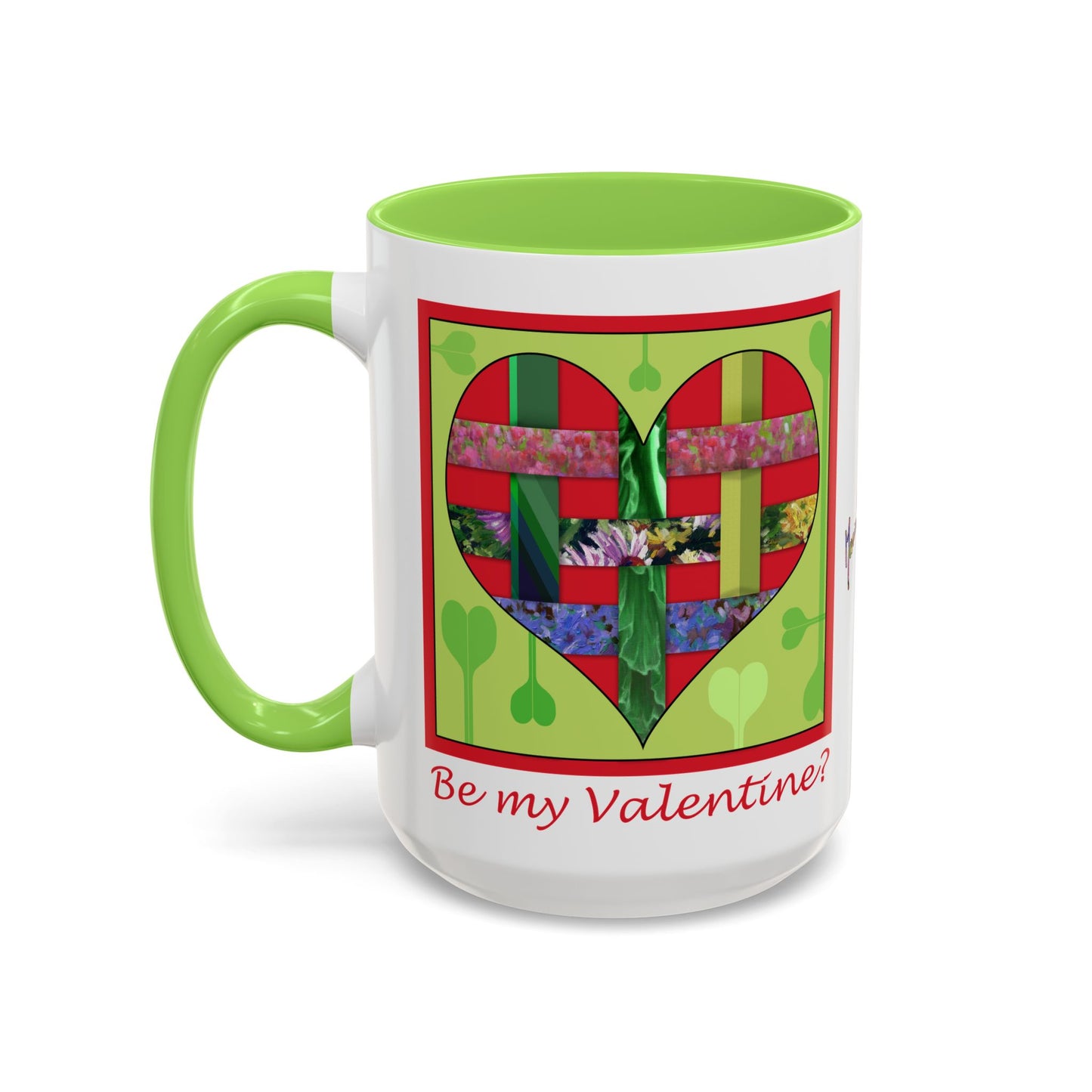 Valentine Red Multicolored Ribbon Heart - 11oz & 15oz Colorful Mug Gift by artist Marie Frederique