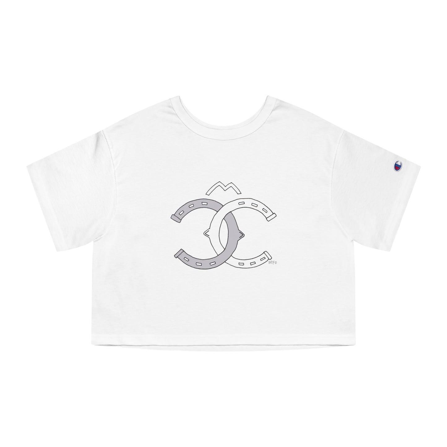 Interlocking Horseshoes, Champion Women's Heritage Cropped T-Shirt by artist Marie Frederique