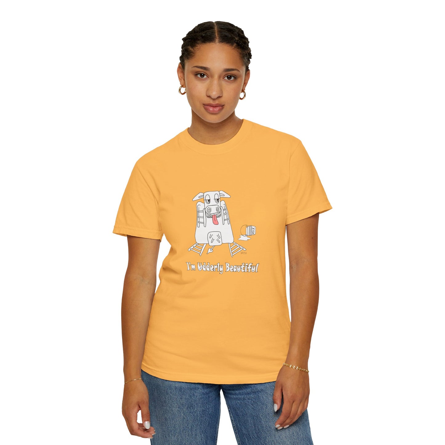 Cow Print T-Shirt - Big Girls Funny Tee by artist Marie Frederique