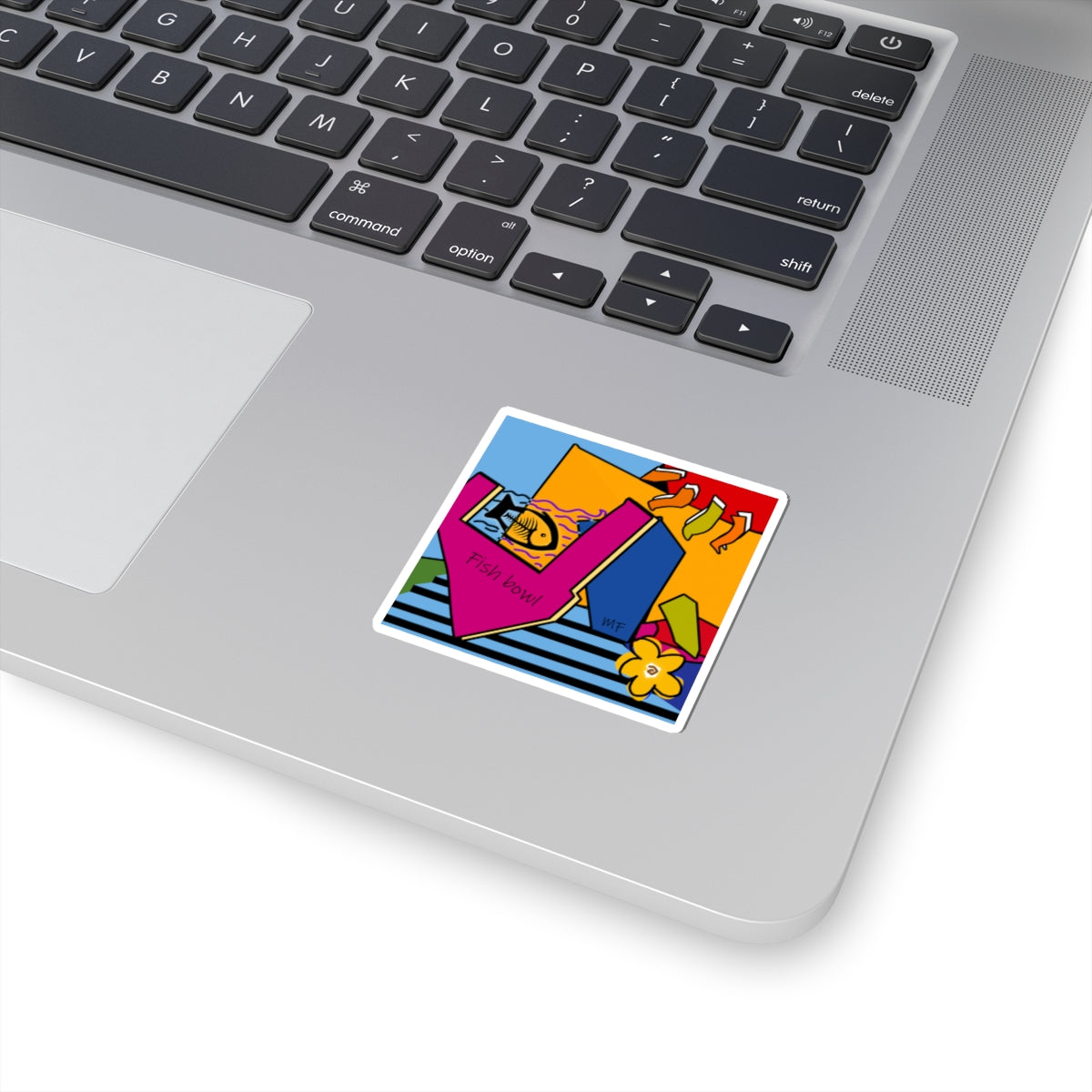 Dog Box series, multicolored graphic Fish bowl sticker by artist Marie Frederique