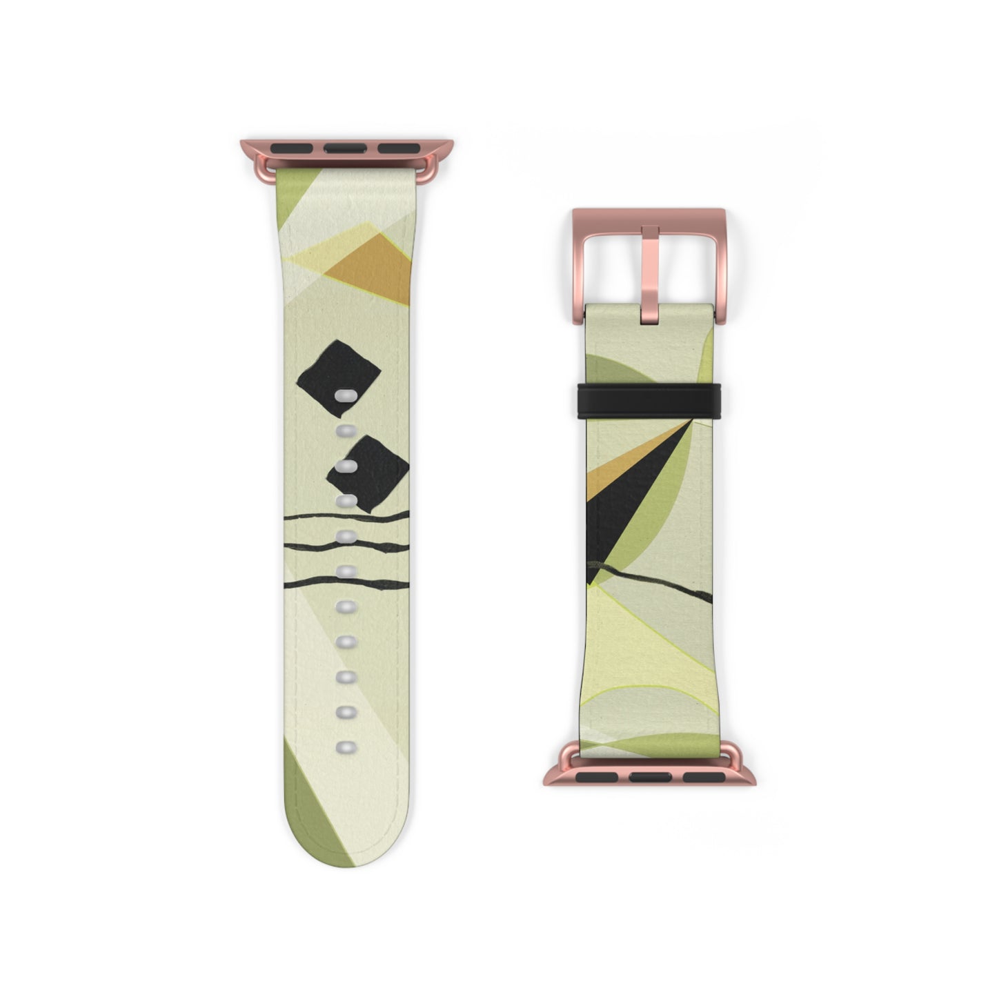 Abstract Series, Fun muted Greens, Putty and Black faux leather Watch Band by artist Marie Frederique