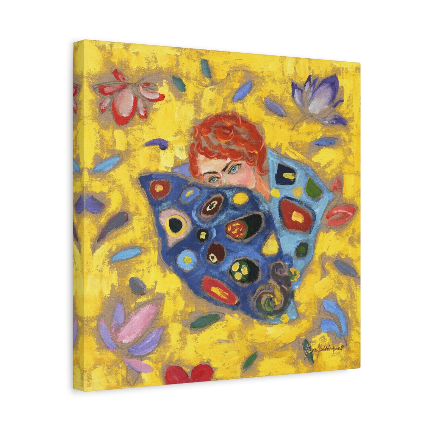 Rose 2 with vibrant yellow and blue Canvas Wall Art by artist Marie Frederique
