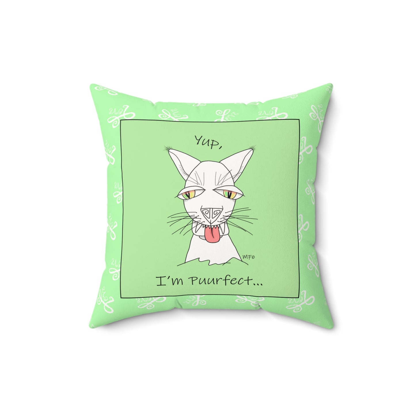Cute Cat Faux Suede Pillow, Purrfect Home Decor by artist Marie Frederique