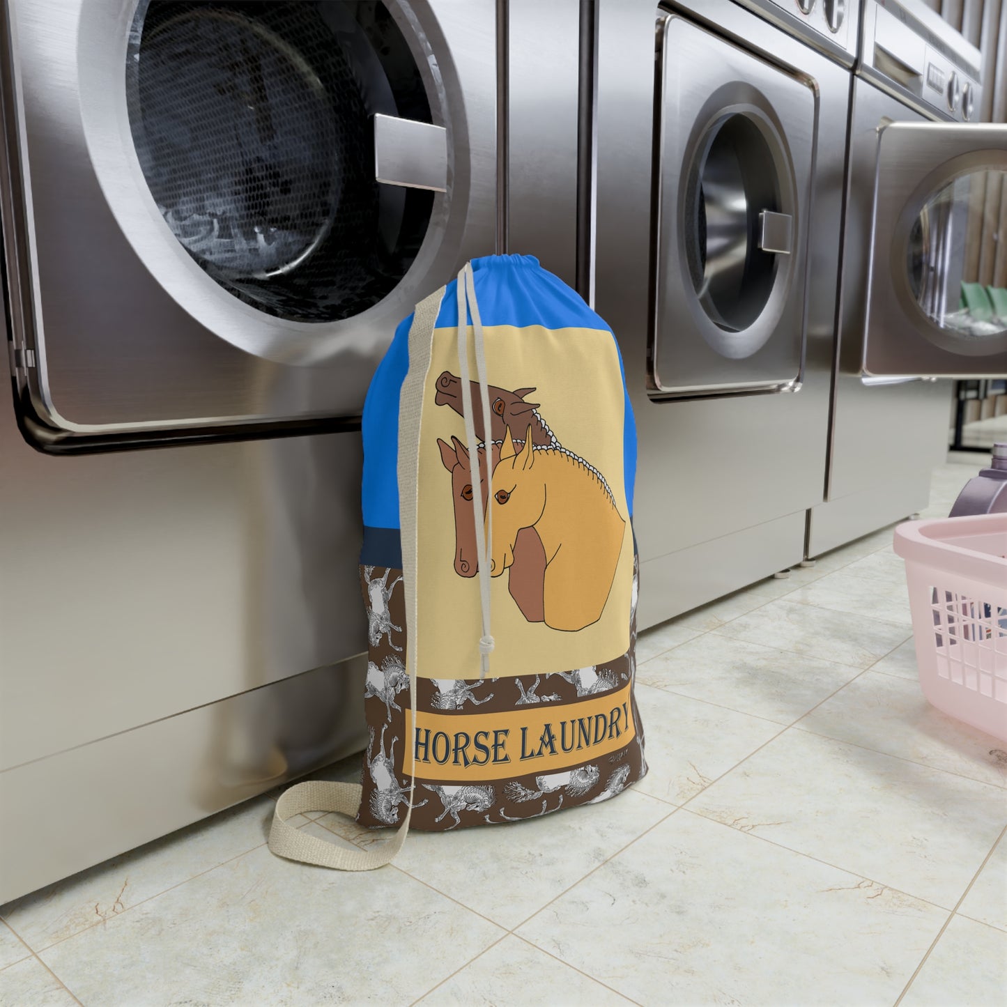 Horse Laundry Drawstring Bag — Equestrian Laundry Sack with Horse Illustration by artist Marie Frederique