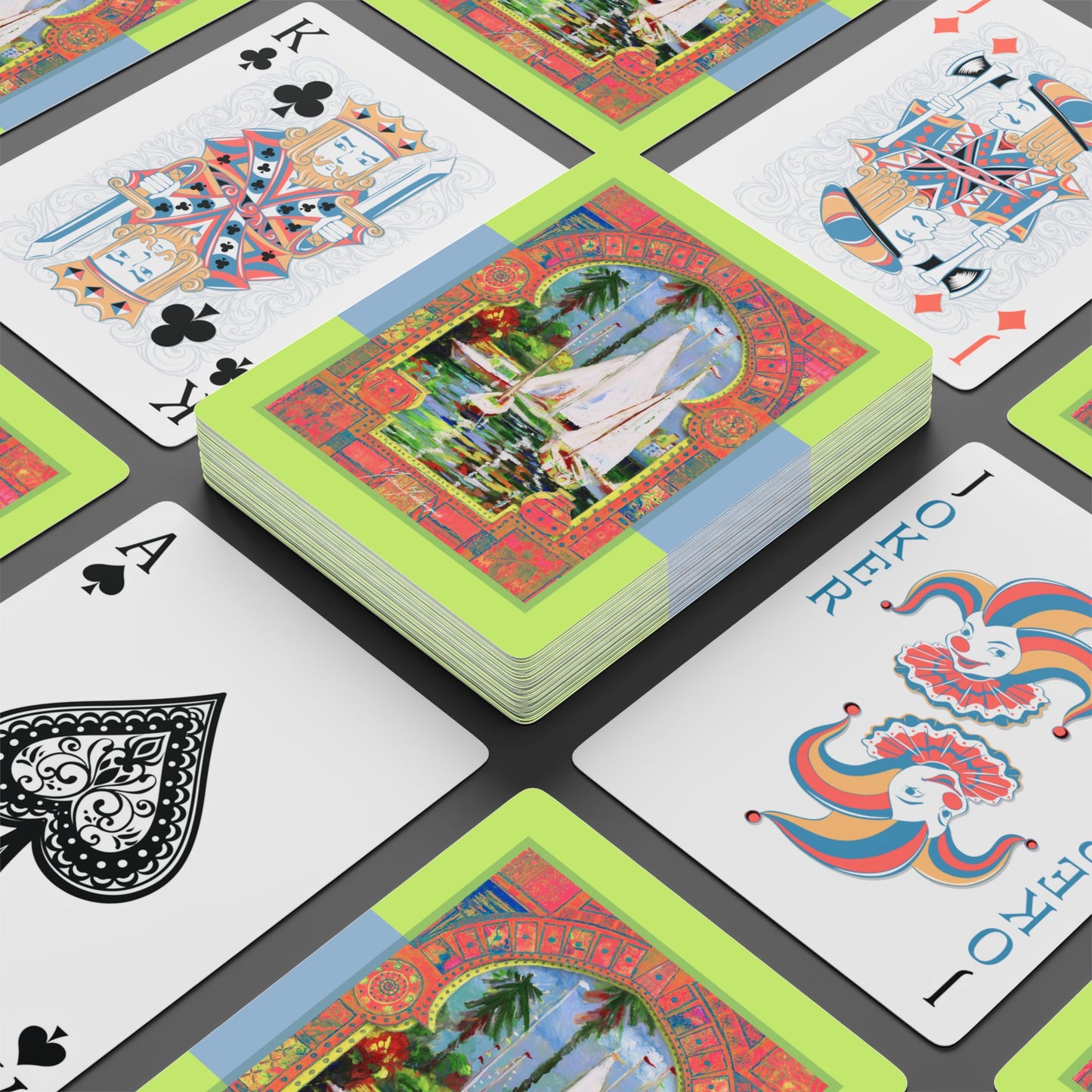 Moroccan Arch 2 with sail boats Bridge/Poker Playing Cards Set - Unique Nautical & Elegant Design by artist Marie Frederique