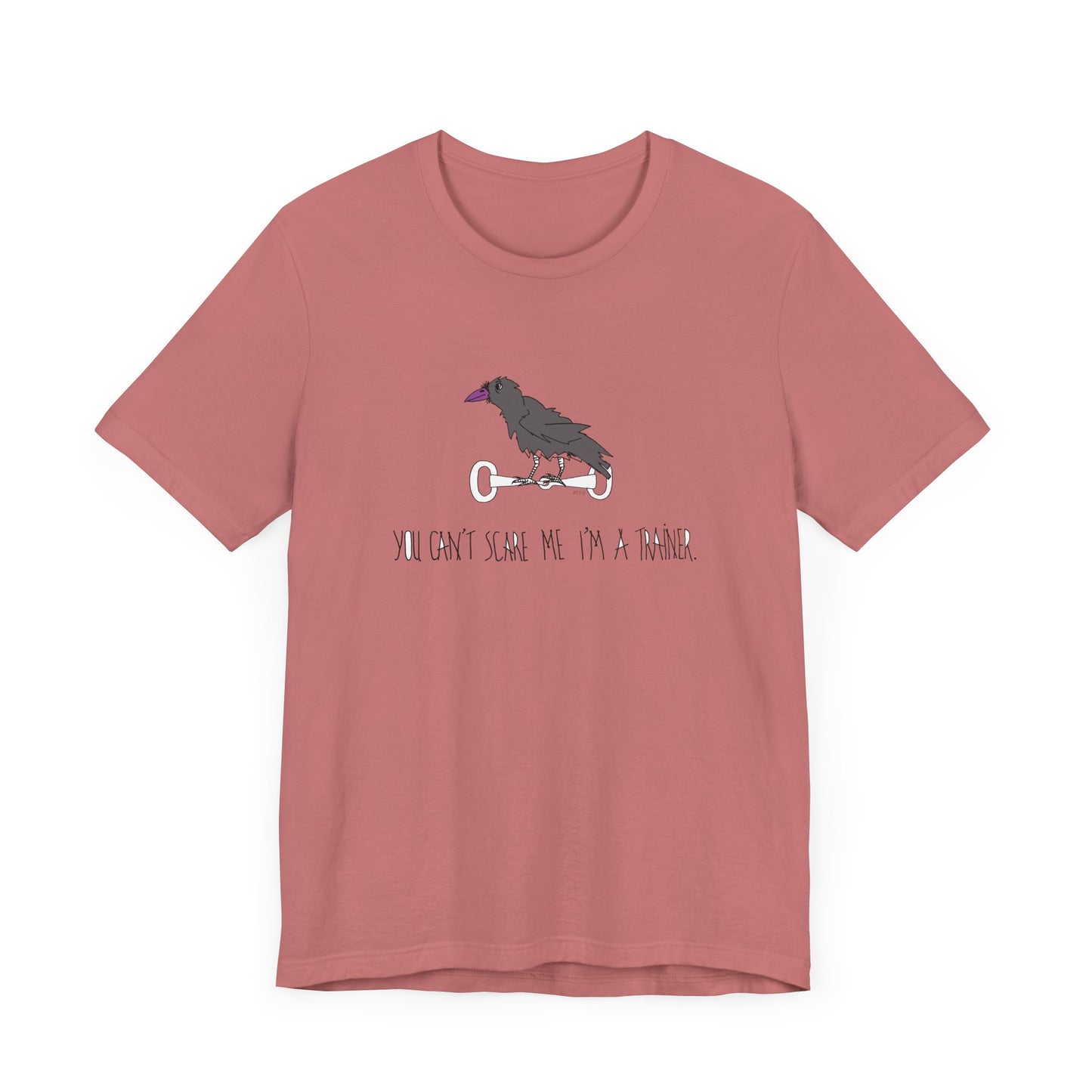 Halloween Equestrian Trainer Special. Crow on a snaffle bit. "You can't scare me I'm a trainer" - Unisex Jersey Short Sleeve Cotton Tee by artist Marie Frederique
