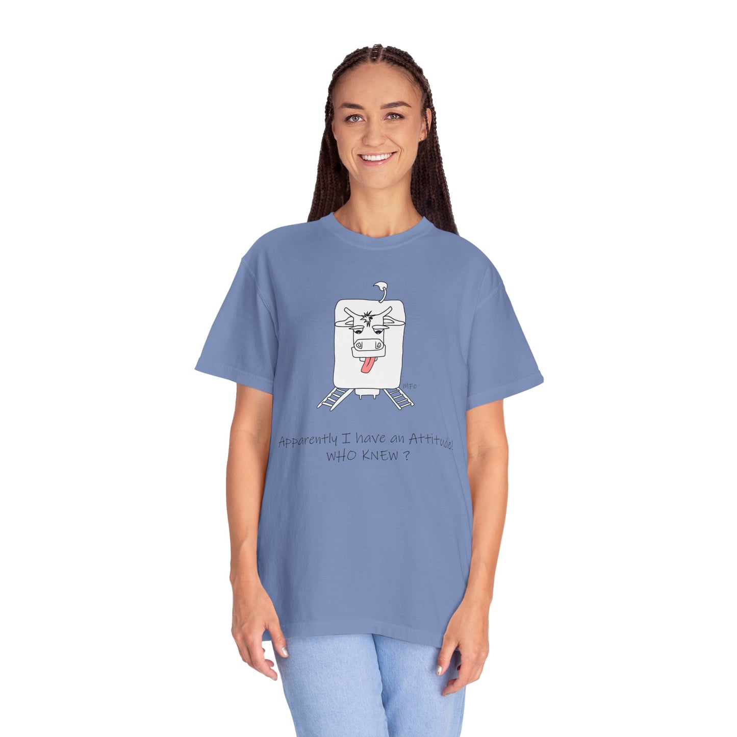 Funny Cow Unisex T-shirt - Apparently, I have an attitude, WHO KNEW by artist Marie Frederique