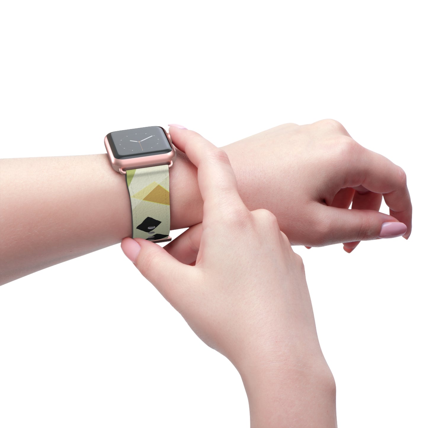 Abstract Series, Fun muted Greens, Putty and Black faux leather Watch Band by artist Marie Frederique