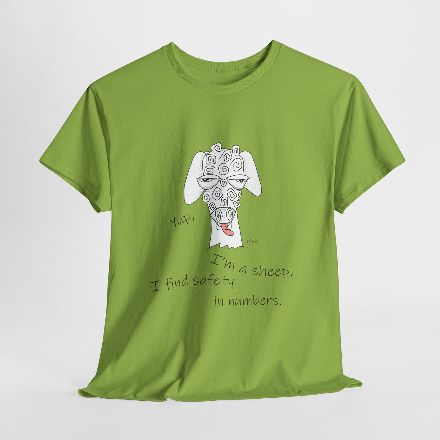 Sheep Lovers - Safety in Numbers. Unisex Heavy Cotton Tee by artist Marie Frederique