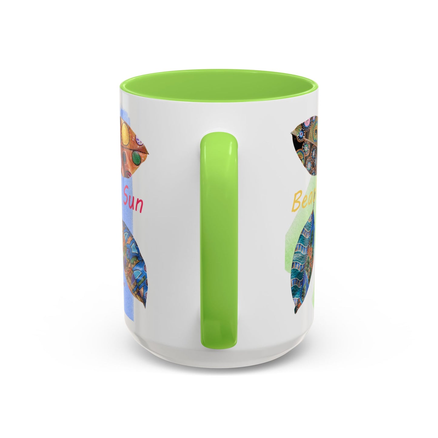 Surf, Sand and Sun multicolored painted leaves - Colorful Mug by Artist Marie Frederique