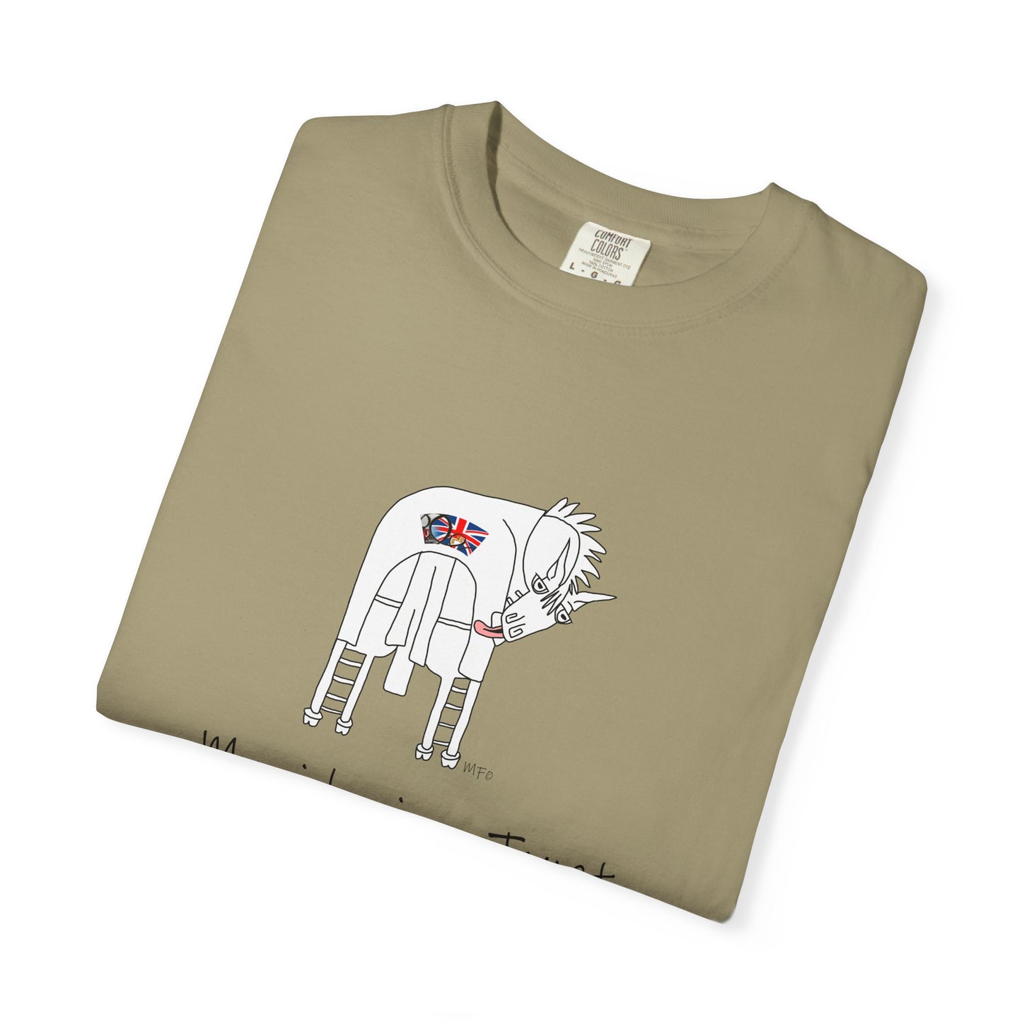 Equestrian British Humor Unisex Garment-Dyed T-Shirt - "My Rider is a Twat" by artist Marie Frederique
