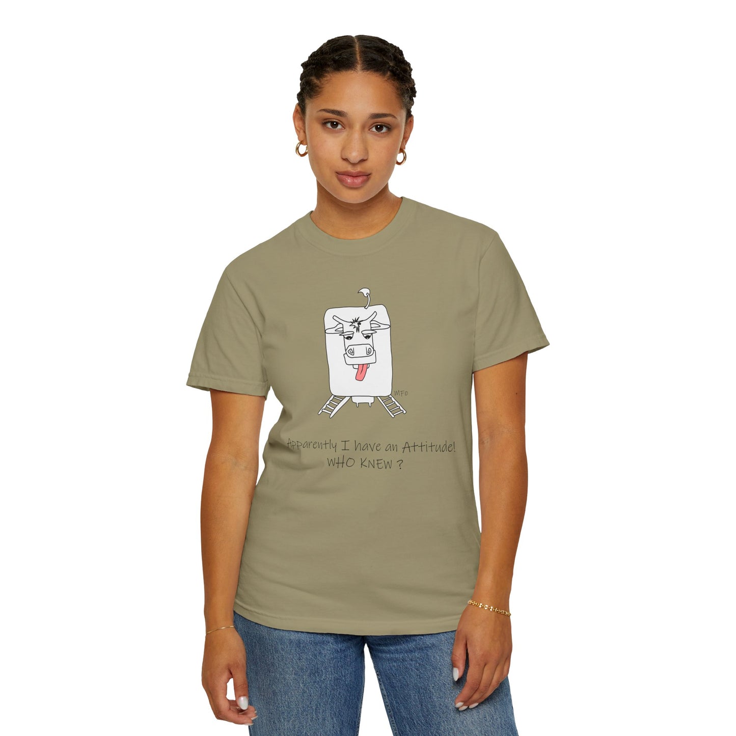 Funny Cow Unisex T-shirt - Apparently, I have an attitude, WHO KNEW by artist Marie Frederique