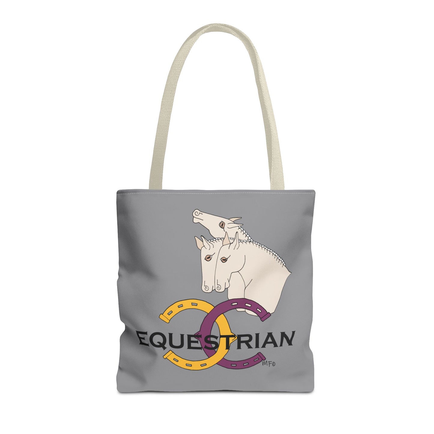 EQUESTRIAN CTS, Grey Tote Bag in 3 sizes and black or beige handles by artist Marie Frederique