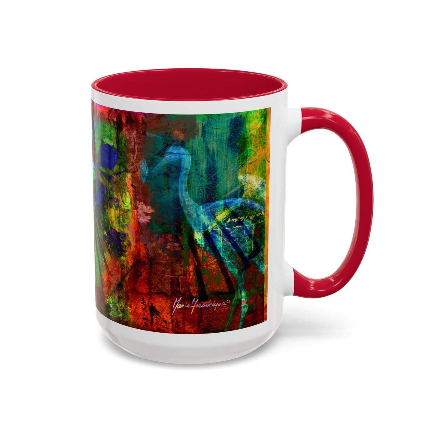 Blue Crane, Abstract Colorful Mug by Artist Marie Frederique