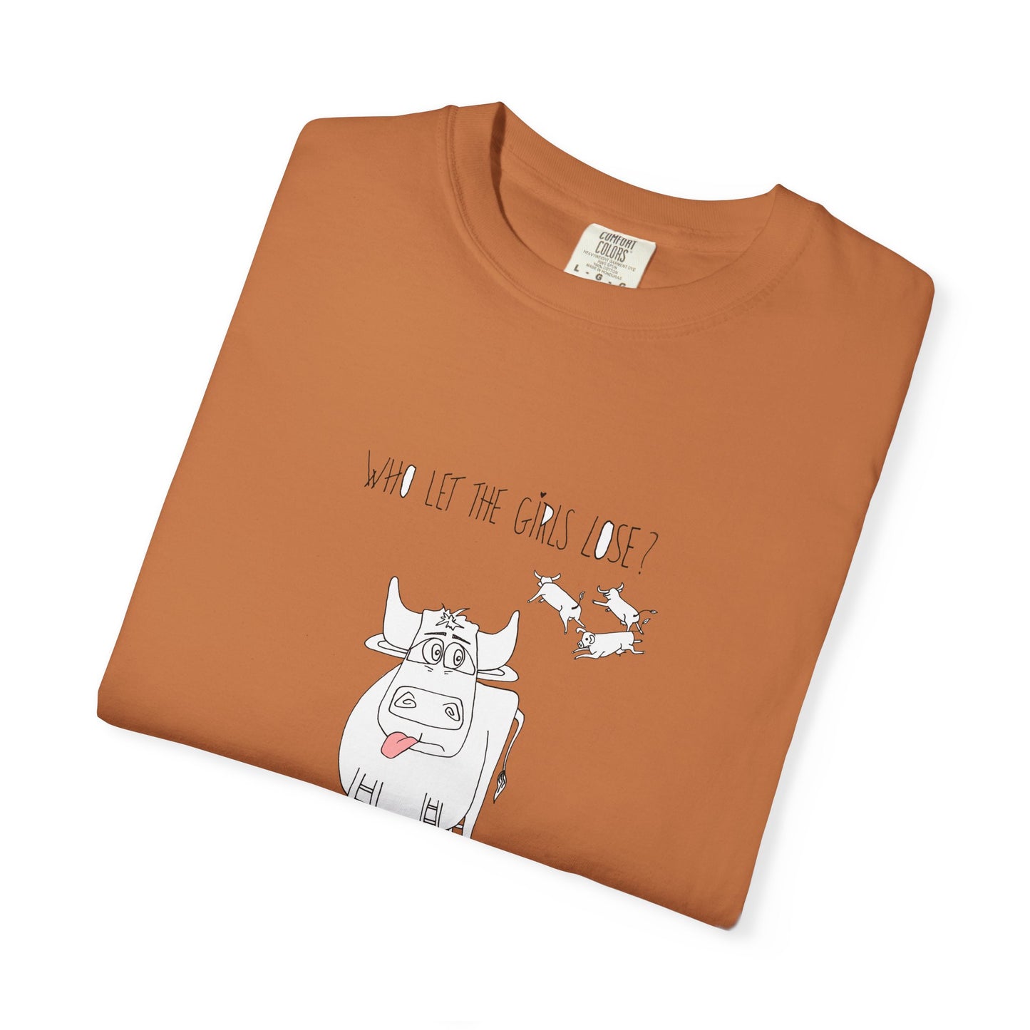 Whimsical Bull T-Shirt "Who let the girls out?" by artist Marie Frederique