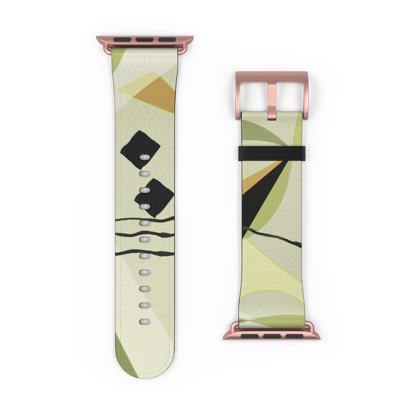 Abstract Series, Fun muted Greens, Putty and Black faux leather Watch Band by artist Marie Frederique