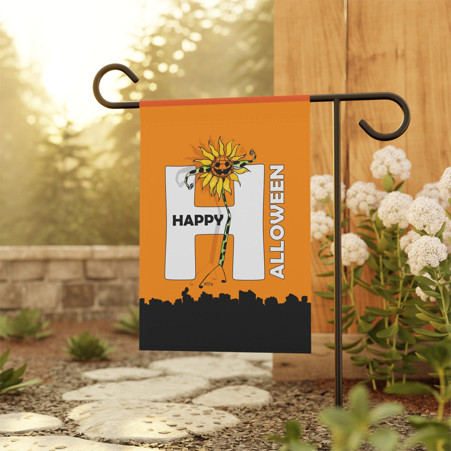 Banner Wall Decor - Hudda Sunflower Pumpkin Halloween Design by artist Marie Frederique