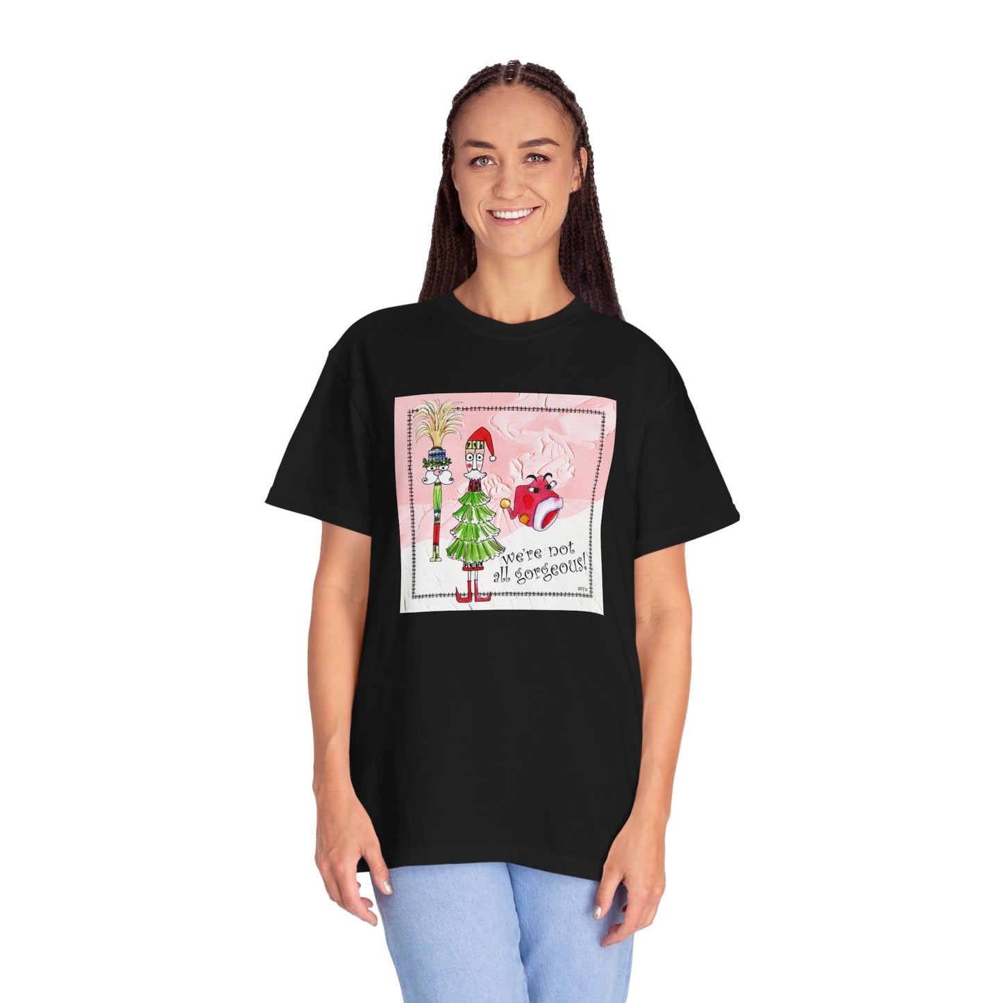 Christmas, We're not all gorgeous! Cotton Unisex T-shirt by artist Marie Frederique