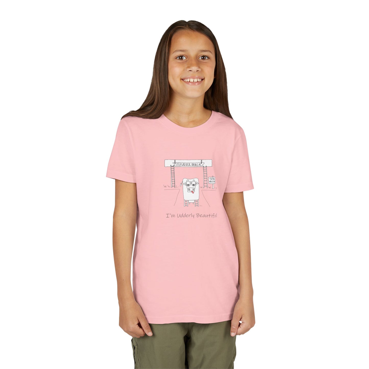 Cute Youth Tee - "I'm Udderly Beautiful" Cow Design - Perfect for Kids