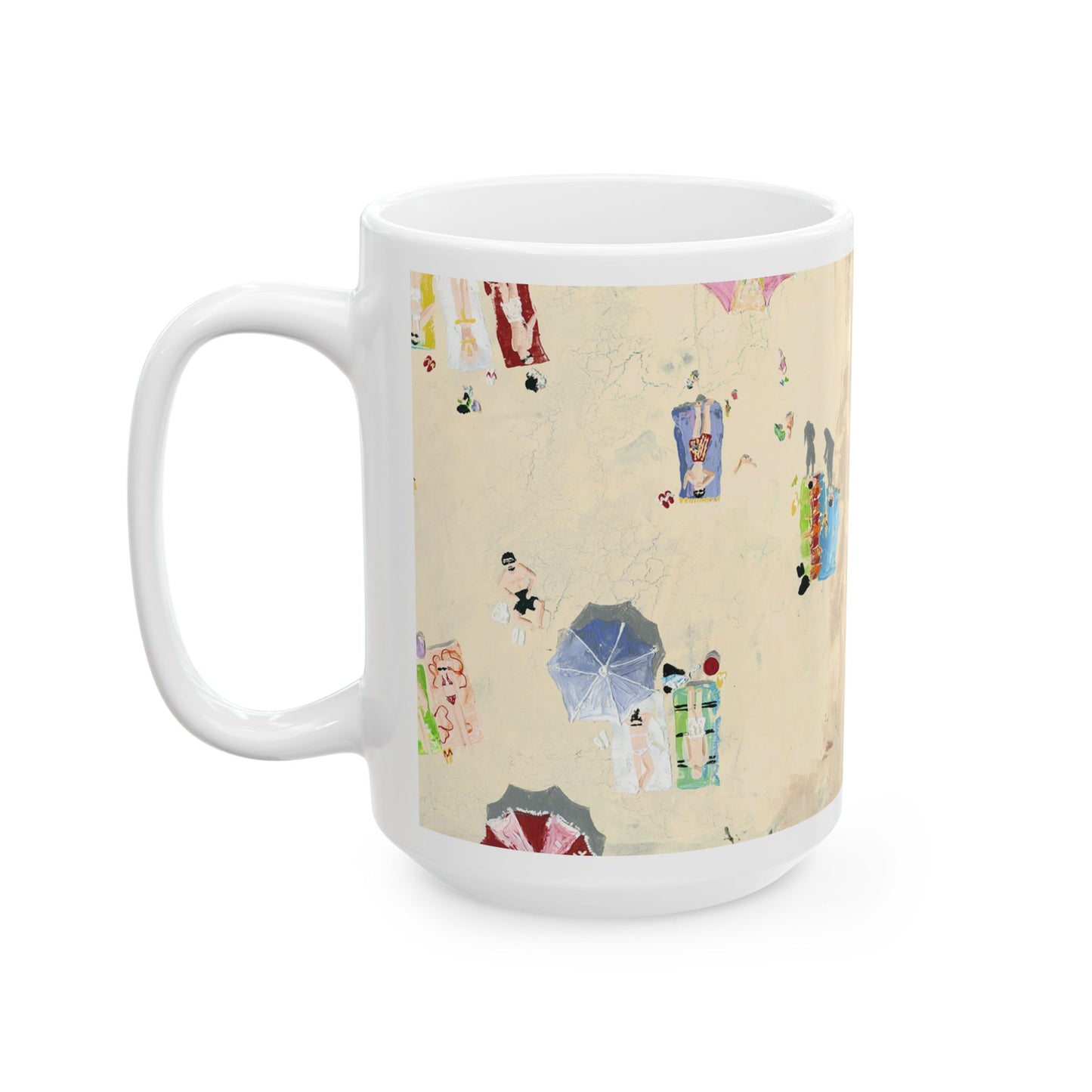 Ariel beach scene of sunbathers, Ceramic Mug by Artist Marie Frederique
