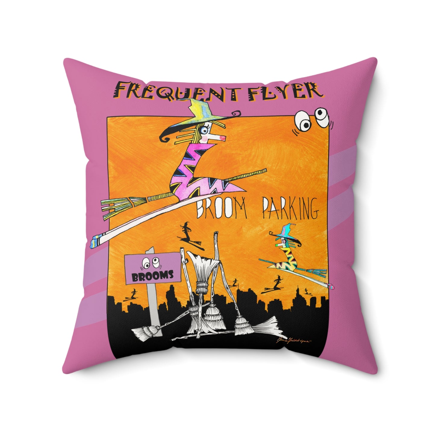 Frequent Flyer Broom Parking Pillow, by artist Marie Frederique