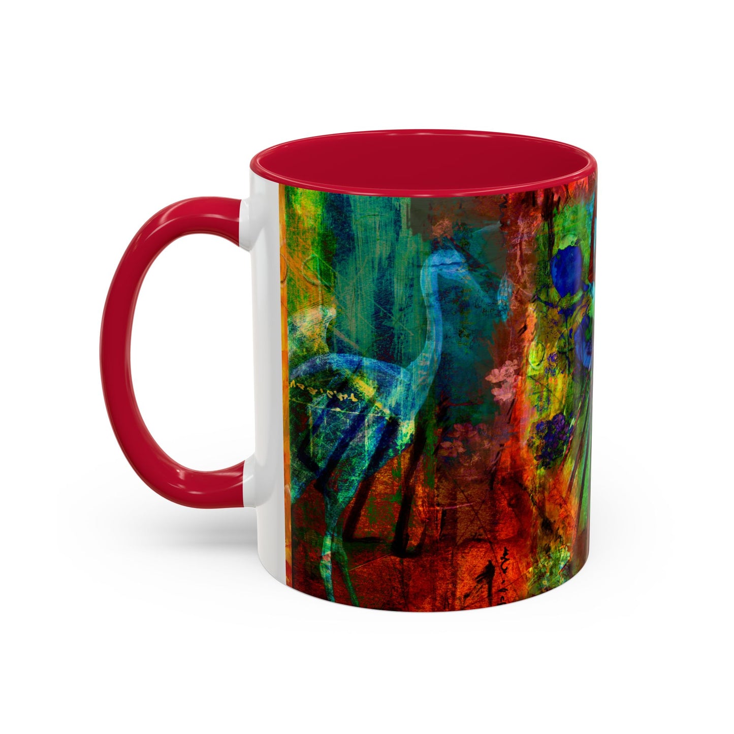 Blue Crane, Abstract Colorful Mug by Artist Marie Frederique