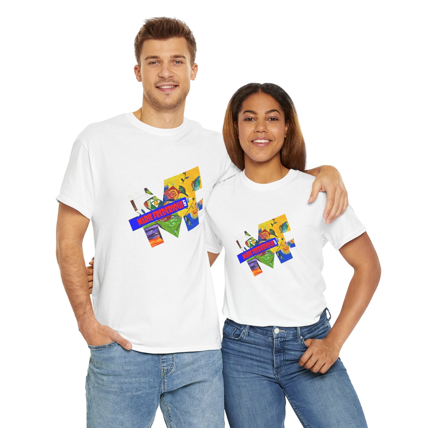 Multicolored Art collage Unisex Heavy Cotton Tee - Perfect for Art Enthusiasts by artist Marie Frederique