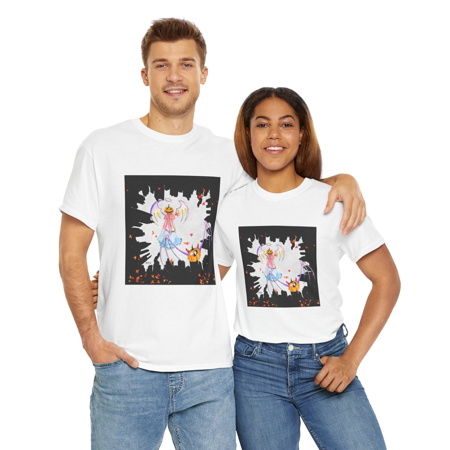 Halloween City Cross Street, Unisex Heavy Cotton Tee by artist Marie Frederique