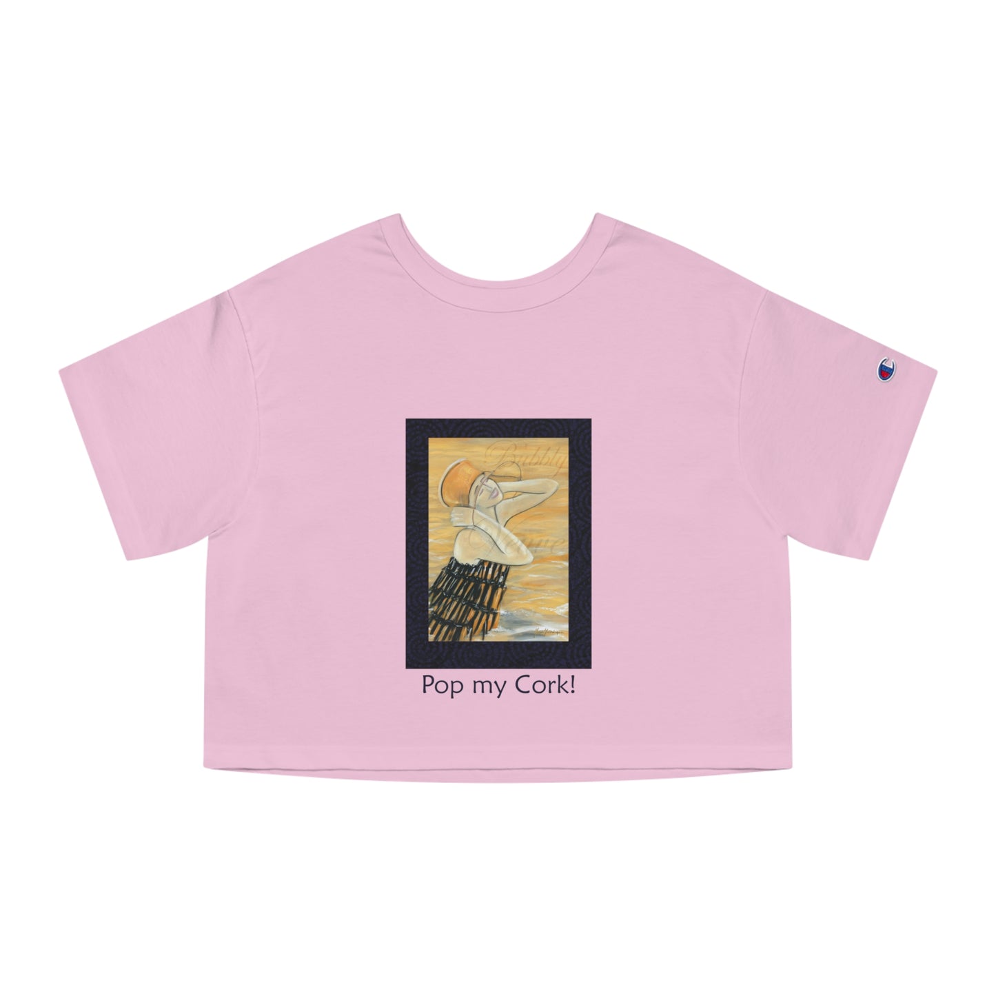 Celebration, "Pop my Cork!" Champion Women's Heritage Cropped T-Shirt by artist Marie Frederique