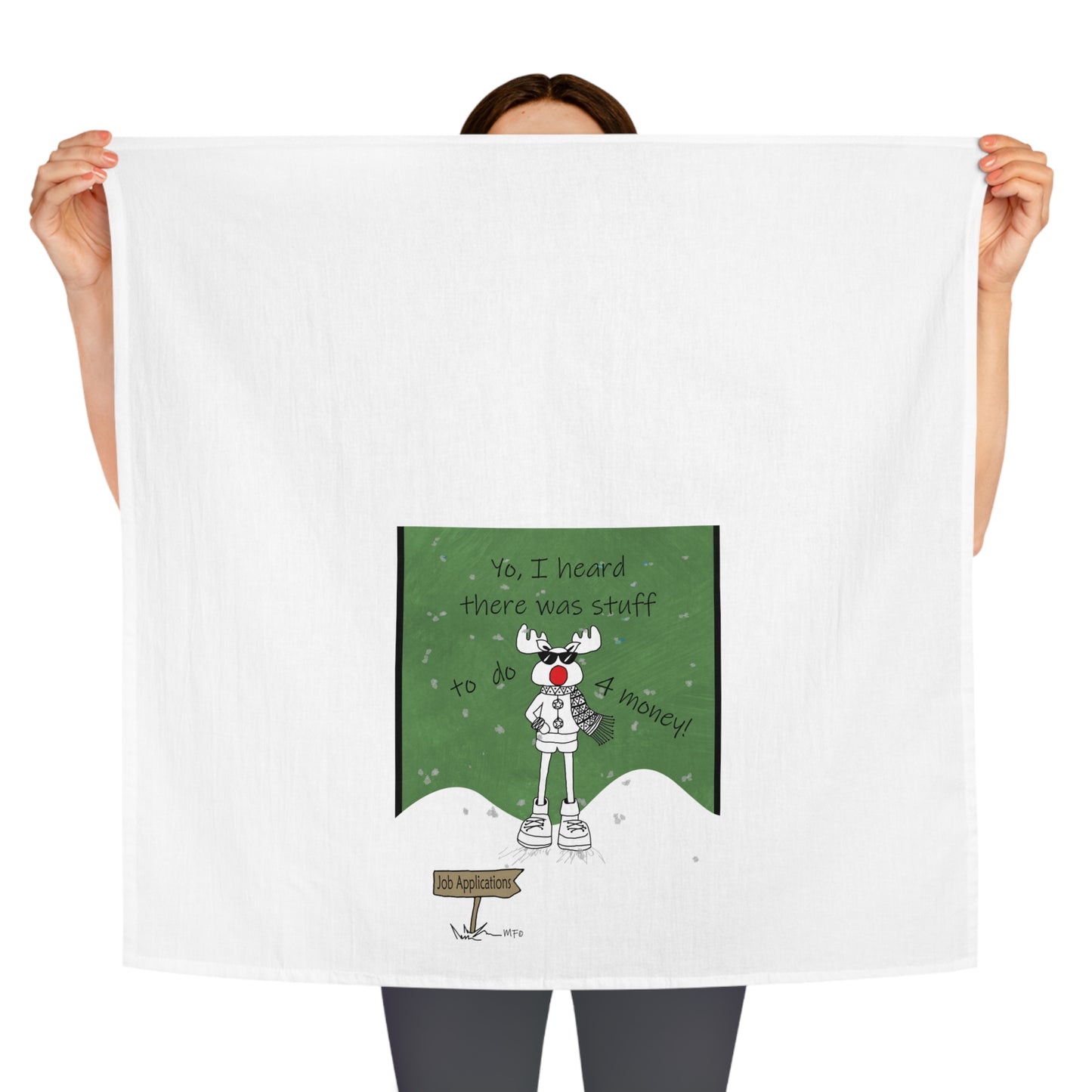 Christmas Reindeer Tea Towel by artist Marie Frederique