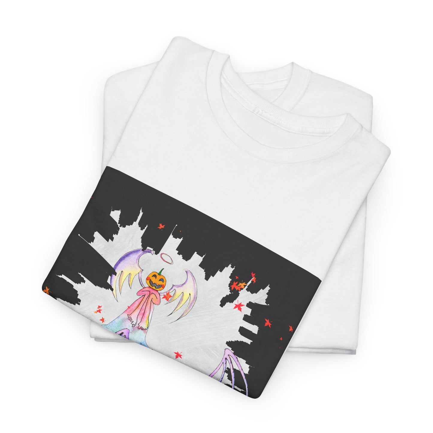 Halloween City Cross Street, Unisex Heavy Cotton Tee by artist Marie Frederique