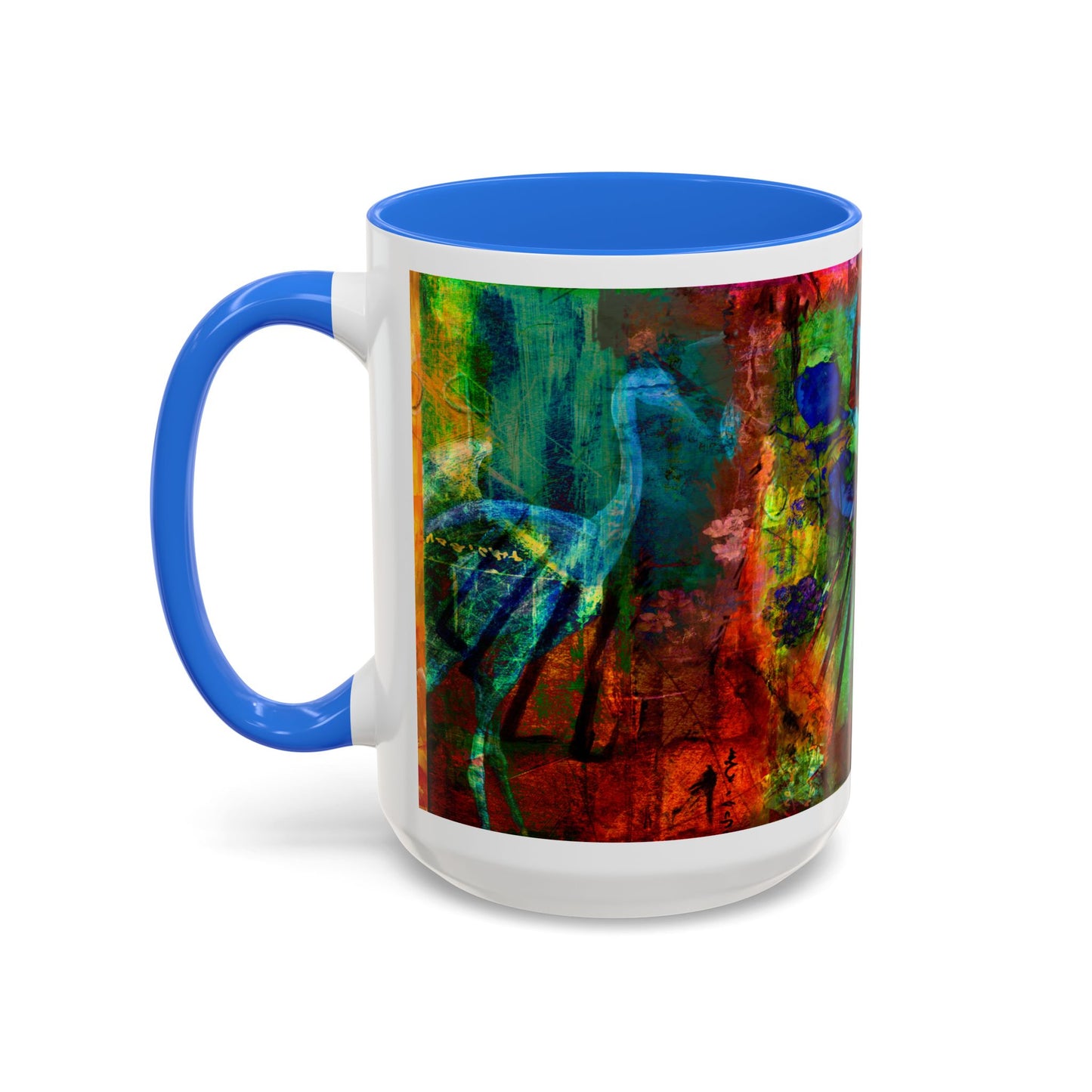 Blue Crane, Abstract Colorful Mug by Artist Marie Frederique