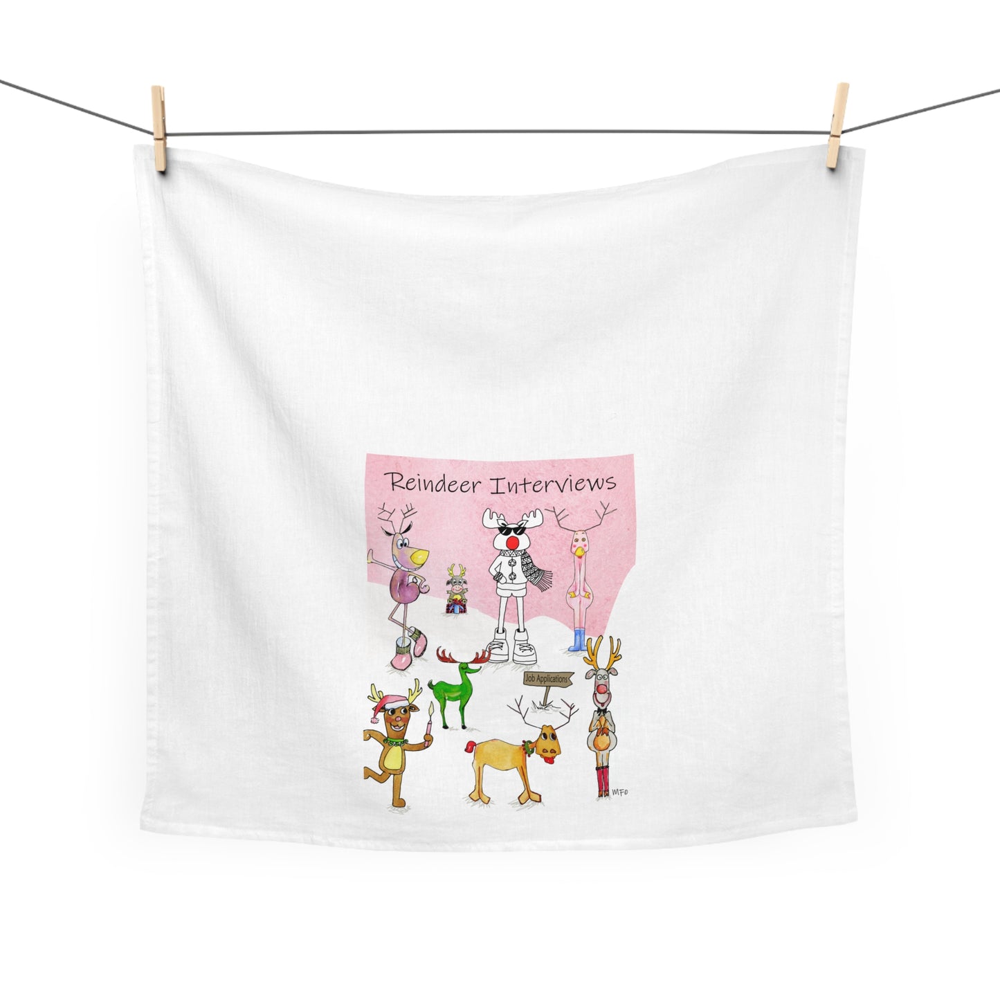 Christmas Reindeer Interview Tea/Kitchen Towel by artist Marie Frederique