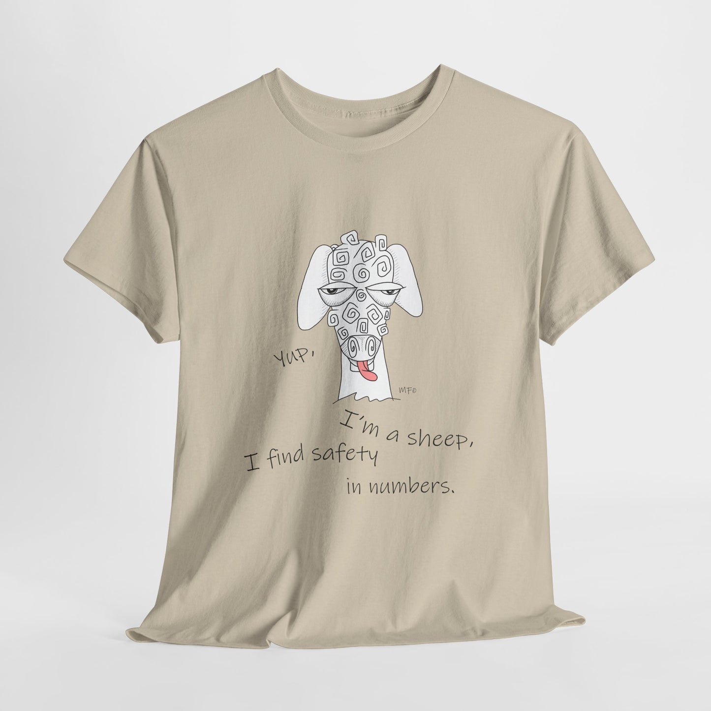 Sheep Lovers - Safety in Numbers. Unisex Heavy Cotton Tee by artist Marie Frederique