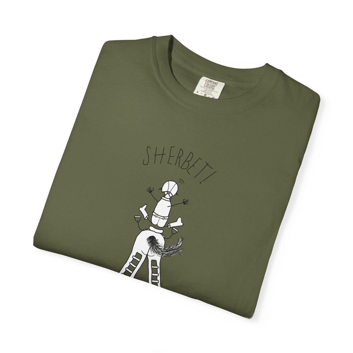 Equestrian KEEP YOUR LEGS ON! T-shirt - Jumping Caricature Design by artist Marie Frederique
